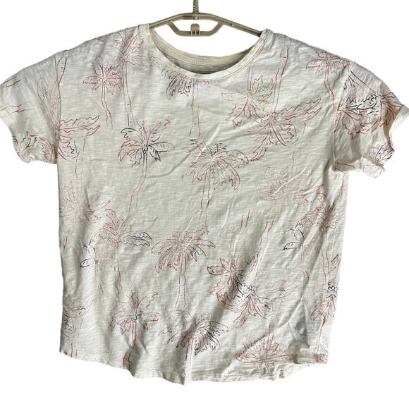 Old Navy Women Tee Shirt Size M Tall Pink Peach Off White Palm Tree Modal Cotton - Picture 1 of 8